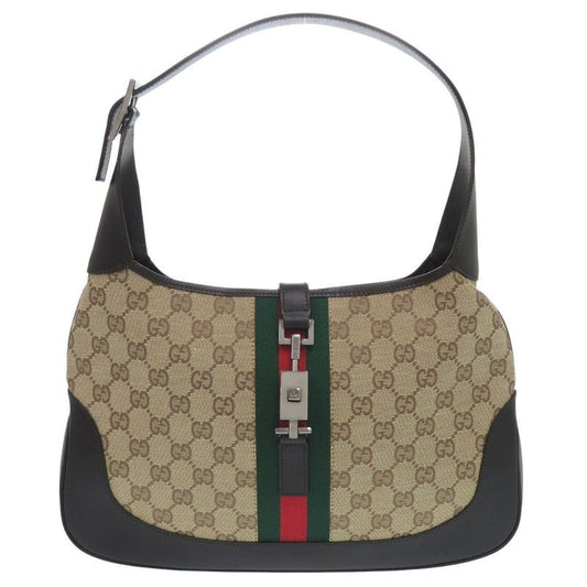 Gucci GG Canvas Jackie Shoulder Bag Brown Beige Black