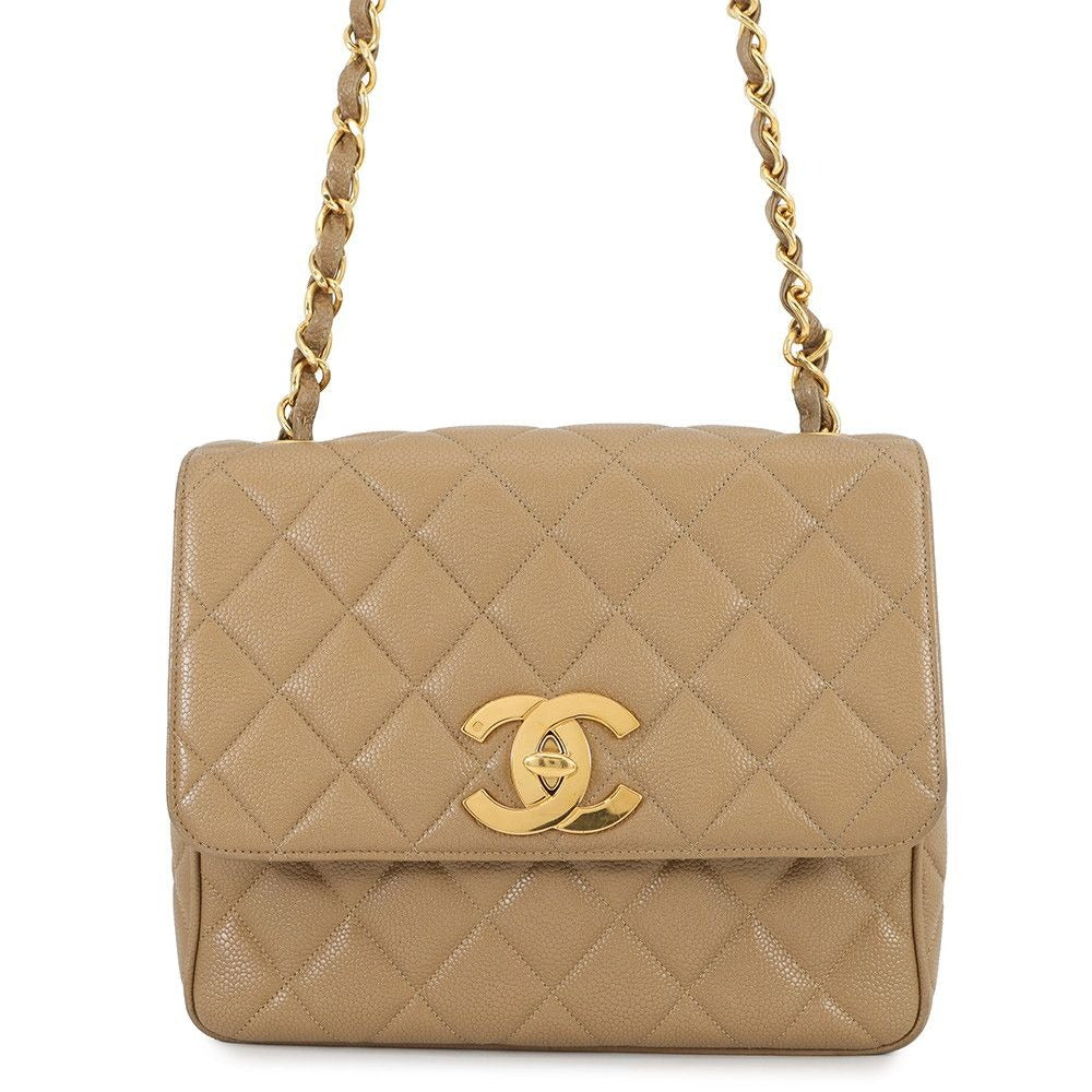 Chanel Chain Shoulder Bag Deca Coco CC Logo Quilted Caviar Leather