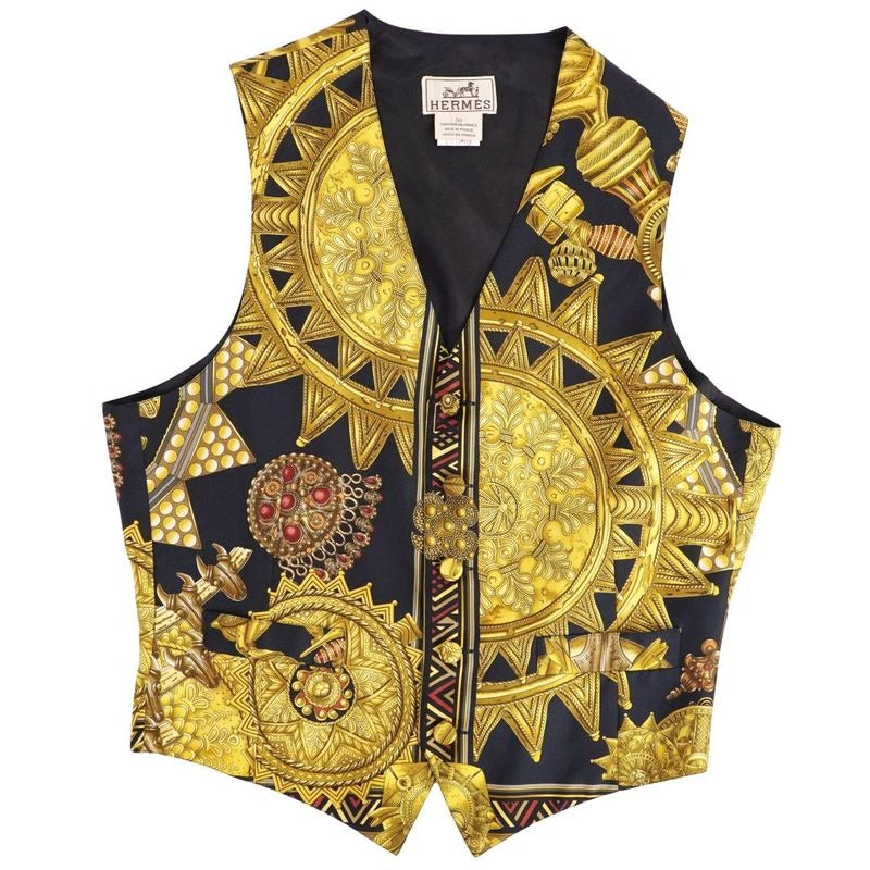 Hermes Vest Gilet All Over Pattern 100% Silk Vintage
