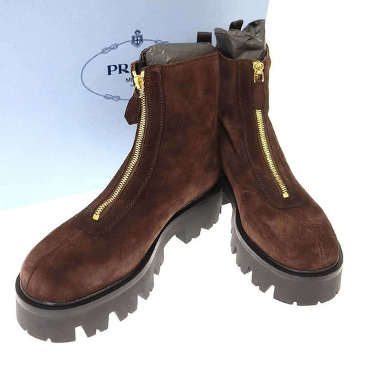 Prada 25 AW Suede Zip Booties 328 Brown 40