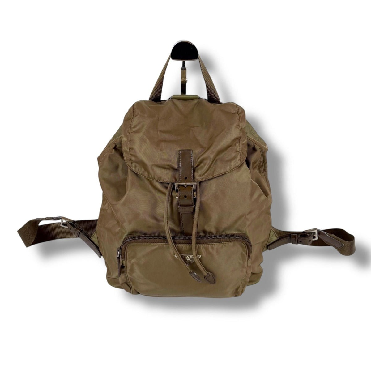 Prada Backpack Triangle Logo Tessuto Nylon Brown Khaki — view 11