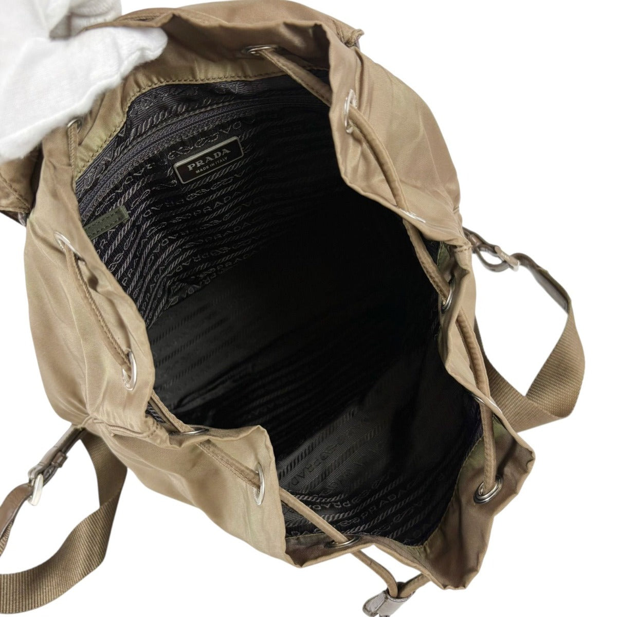 Prada Backpack Triangle Logo Tessuto Nylon Brown Khaki — view 7