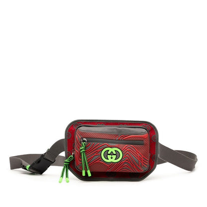 Gucci GG Nylon Body Bag Waist Grey Red Green Rubber