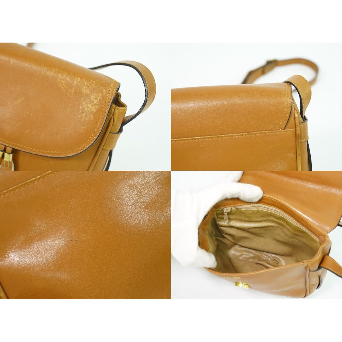 Celine Leather Shoulder Bag Pochette Brown — view 8