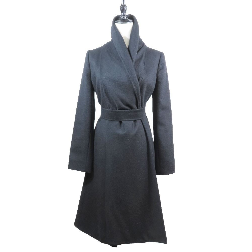 Max Mara Studio Belted Cashmere Blend Wool Gown Coat Long Black 38