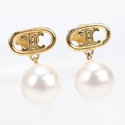 Celine Pearl Triomphe Earrings Metal