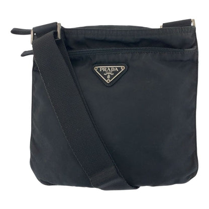 Prada Tessuto Triangle Logo Plate Black Silver Hardware Nylon Shoulder Bag