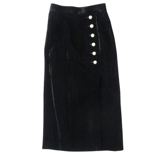 Saint Laurent Yves Velour Long Skirt Gold Button Slit Vintage 36 Black