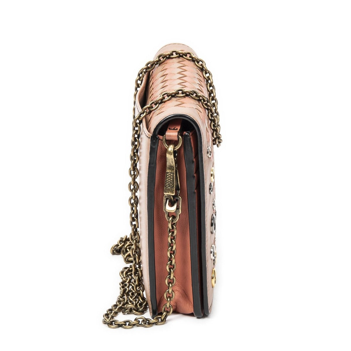 Bottega Veneta Chain Wallet Orange Light Brown Intrecciato Leather — view 4