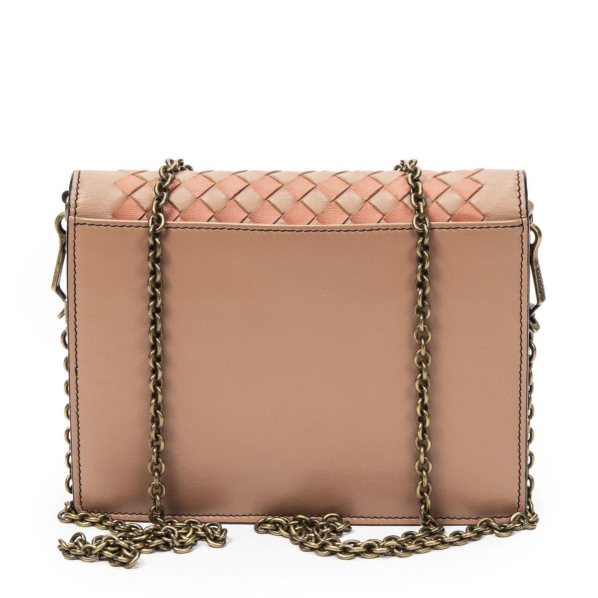 Bottega Veneta Chain Wallet Orange Light Brown Intrecciato Leather — view 5