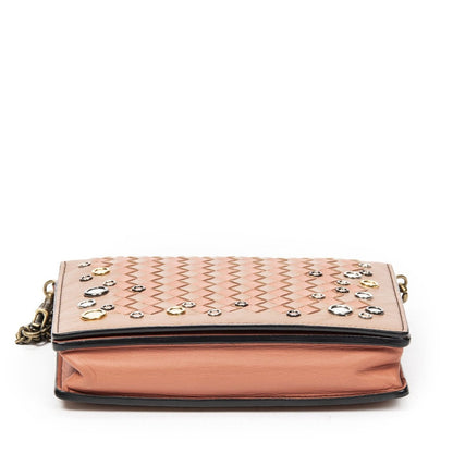 Bottega Veneta Chain Wallet Orange Light Brown Intrecciato Leather — view 6