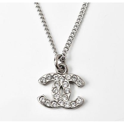 Chanel Coco Mark CC Rhinestone Silver White
