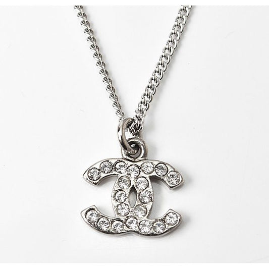 Chanel Coco Mark CC Rhinestone Silver White