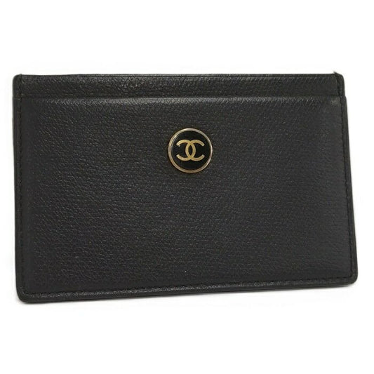 Chanel Card Case Coco Button Leather Black