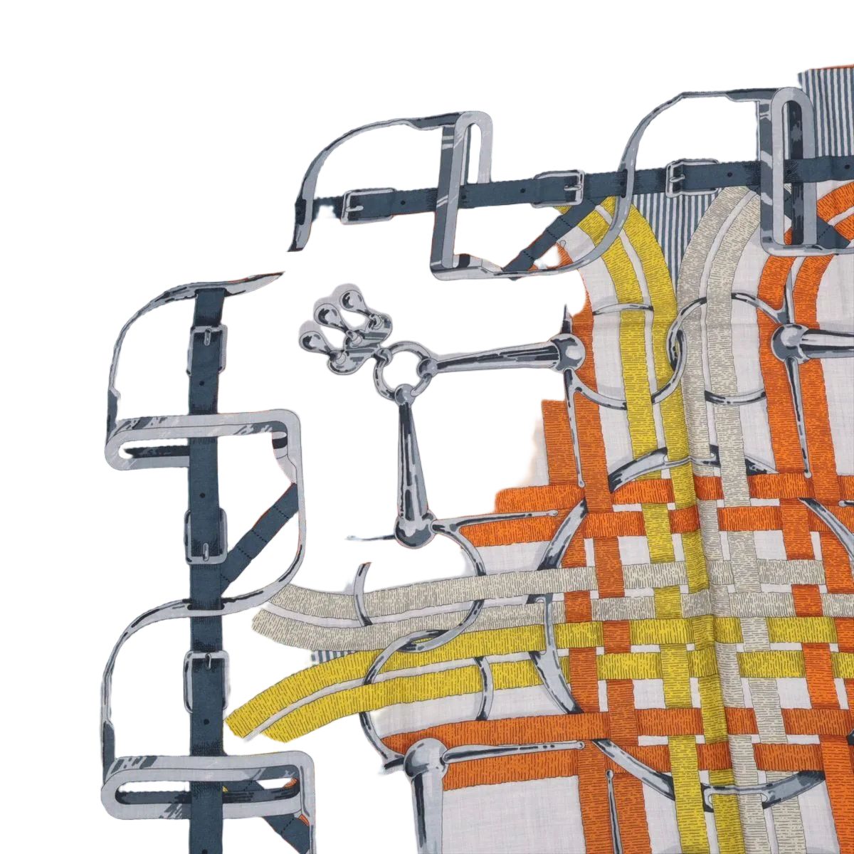 Hermes Carre Jean 140 Mors a Jouets Horse Bit Blue Orange Scarf — view 2
