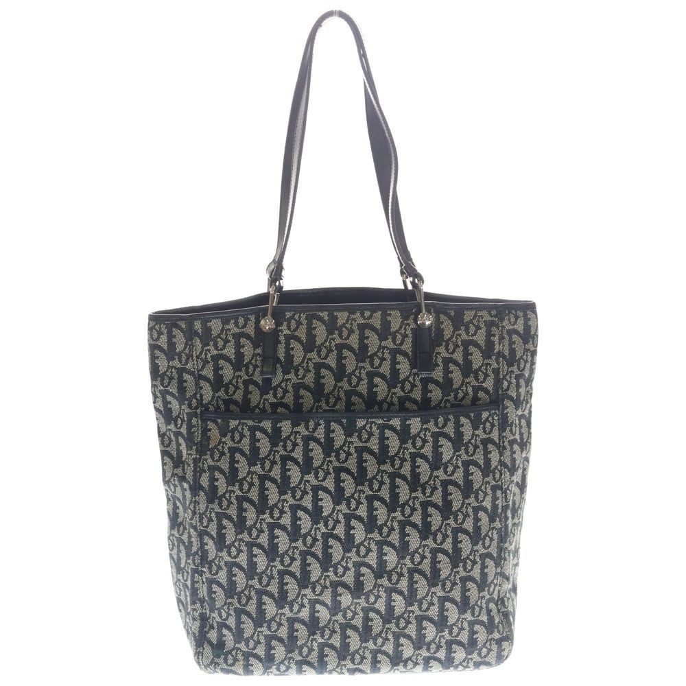 Dior Trotter Tote Black Beige Canvas Leather