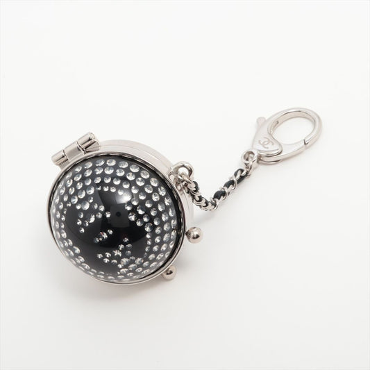 Chanel CC Logo Charm Line Stone Silver Mirror Key Holder Chain Ball