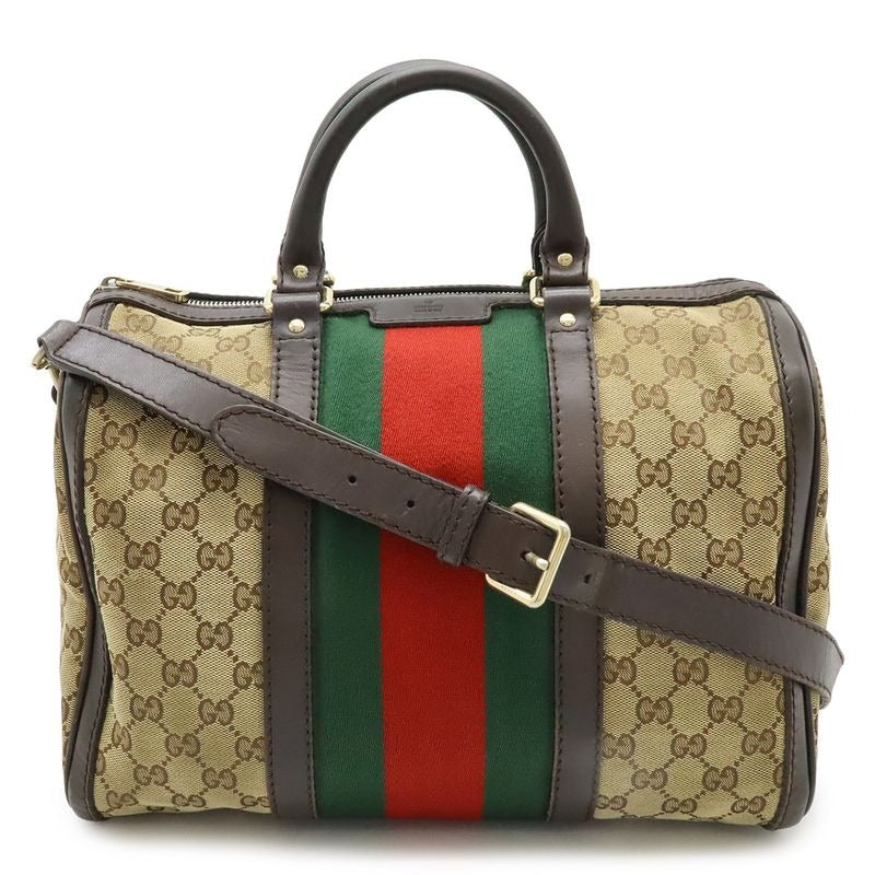 Gucci GG Canvas Sherry Line Handbag Mini Boston Bag 2way Shoulder Leather