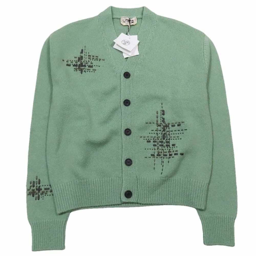 Hermes Cardigan Knit Sweater Long Sleeve Neck Lambskin Leather Braided Stitch