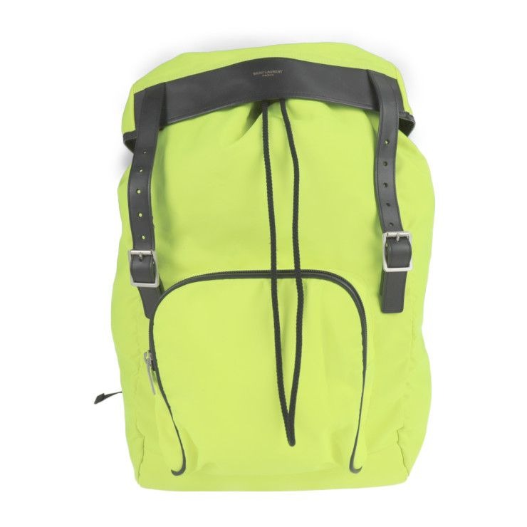 Saint Laurent Paris Moon Backpack Daypack Nylon Leather Neon Yellow