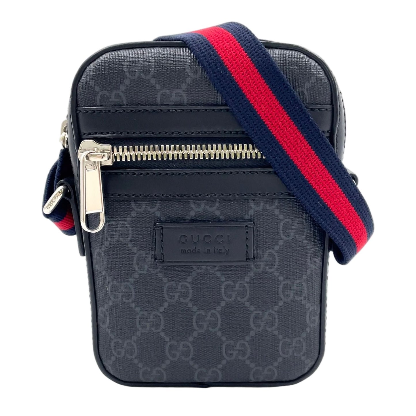 Gucci GG Supreme Sherry Line Leather Black Multicolor Shoulder Bag Silver