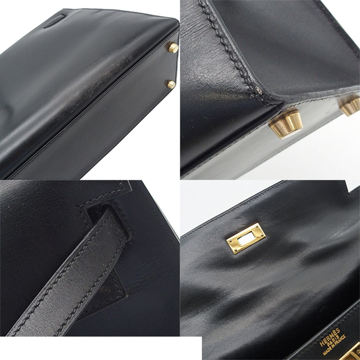 Hermes Kelly 32 Black Gold Box Calf Sellier 2-Way Shoulder Bag — view 7