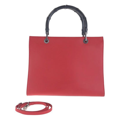 Gucci Bamboo Red Black Leather 012 1016 Tote Bag Shoulder Bag 2-Way Ladies