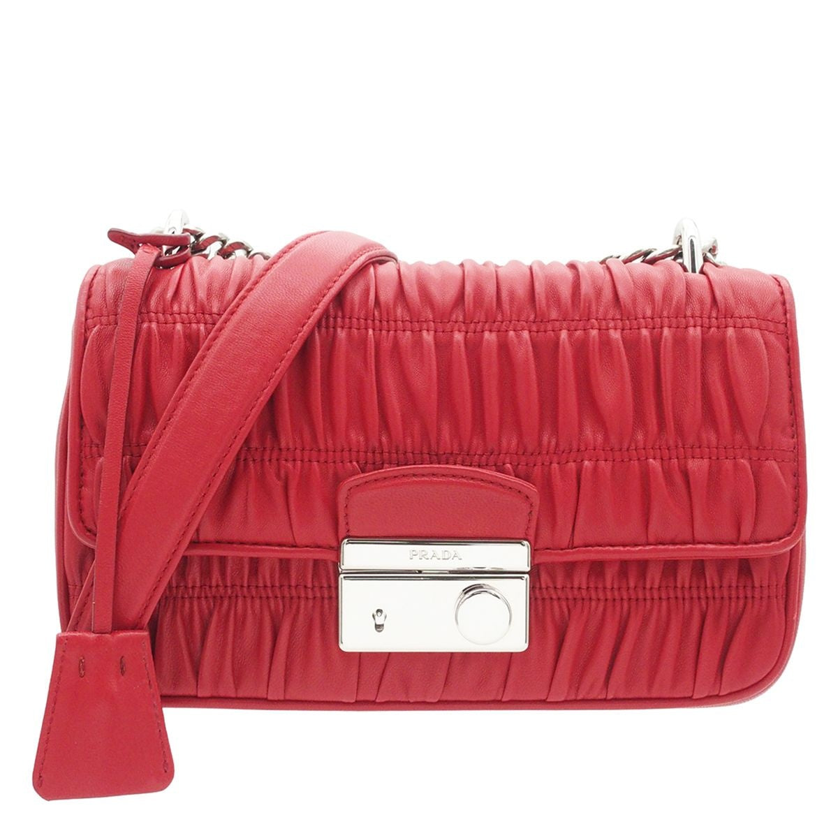 Prada Nappa Gaufre Sound Rock Chain Shoulder Bag Red
