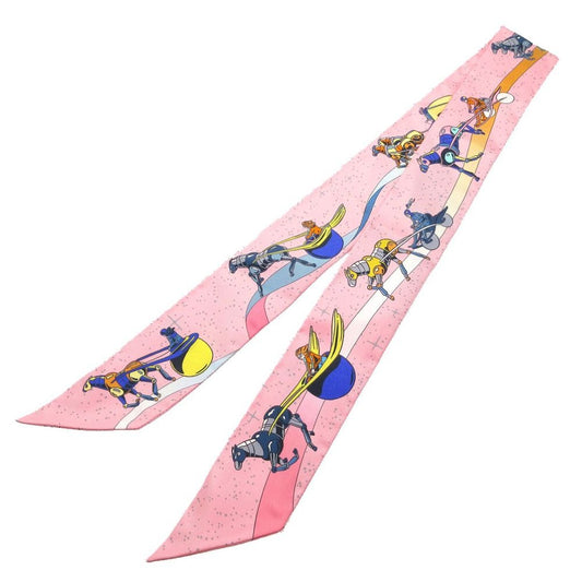 Hermes Twirly Spaced Bi Scarf Silk Rose Jaune X Blue