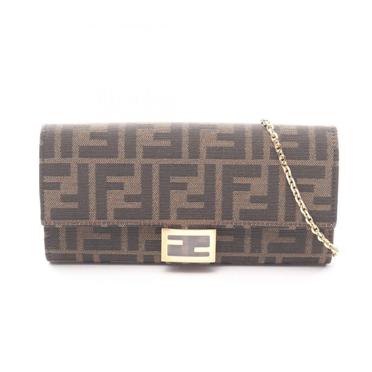 Fendi Shoulder Bag Brown Canvas Chain Wallet