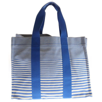 Hermes Bayadere Canvas Striped Pattern Pouch Tote Blue