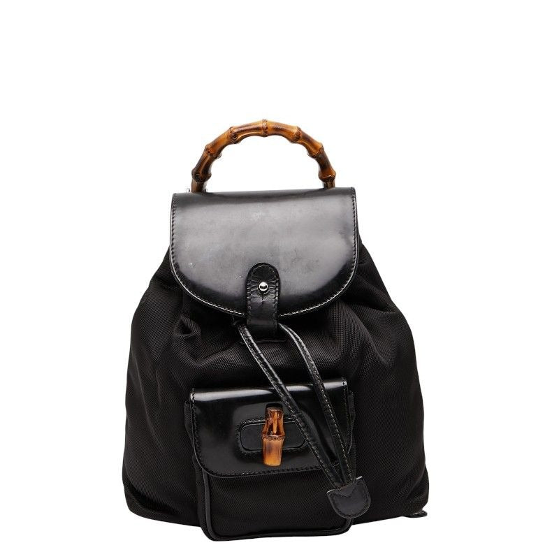 Gucci Bamboo Mini Backpack Black Nylon Leather