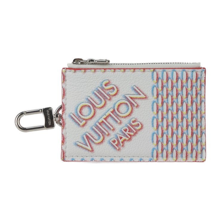 Louis Vuitton Double Zipped Card Holder Coin Case Leather Bronze White