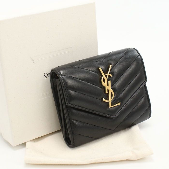 Saint Laurent Compact Trifold Wallet Cassandra Lambskin