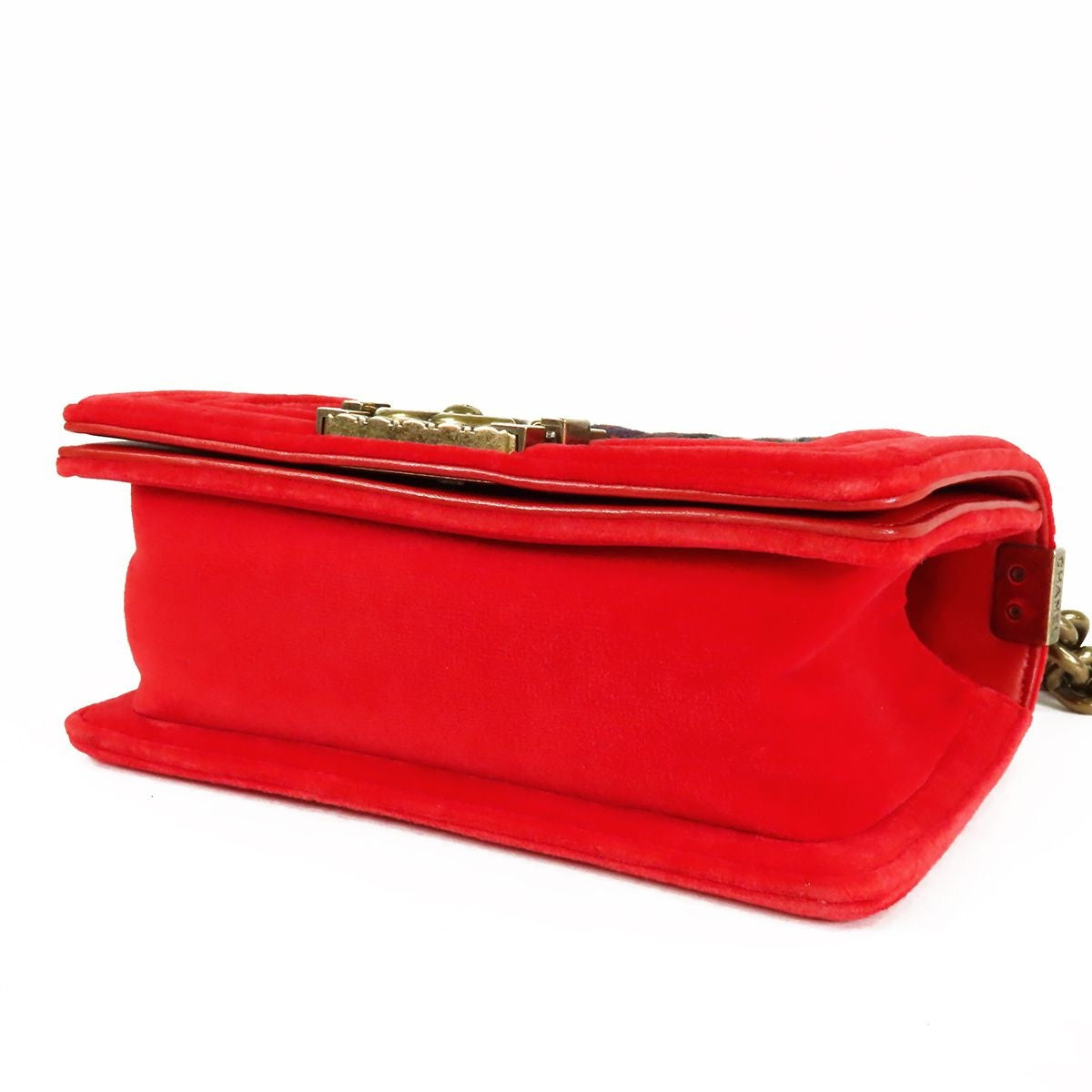 Chanel Boy Red Green Gold Tweed Velour Leather Plaid Shoulder Bag — view 3