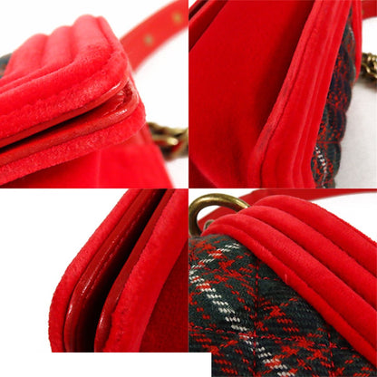Chanel Boy Red Green Gold Tweed Velour Leather Plaid Shoulder Bag — view 6