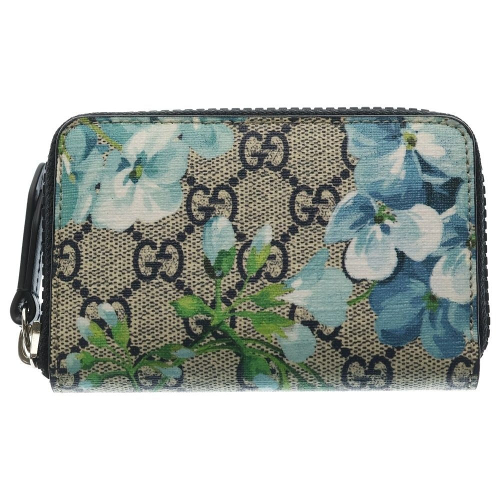 Gucci GG Blooms Flower Print Compact Wallet Beige Blue Leather