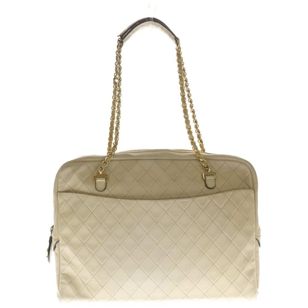 Chanel Quilted 35 Chain Shoulder Bag Beige Leather Gold
