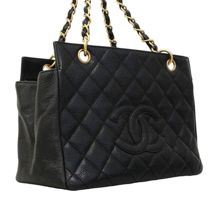 Chanel Chain Tote Quilted Caviar Leather Black Gold — view 2