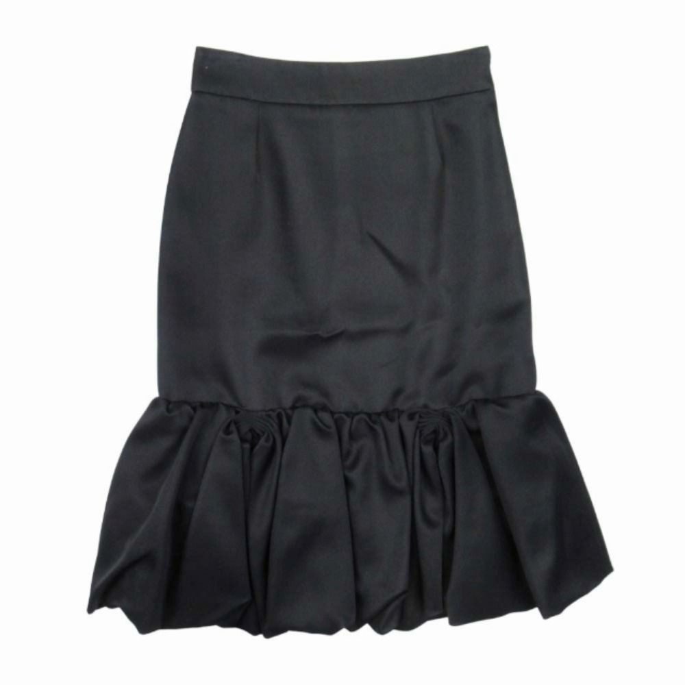 Prada Balloon Midi Skirt Semi Tight Silhouette Below Knee Length Wool Silk 40