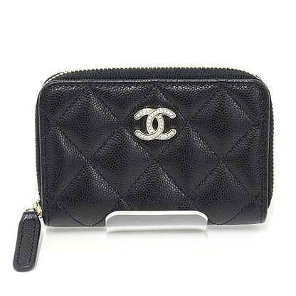 Chanel Quilted Coin Purse Caviar Leather Black Ap4818 Coco Mark Card Case