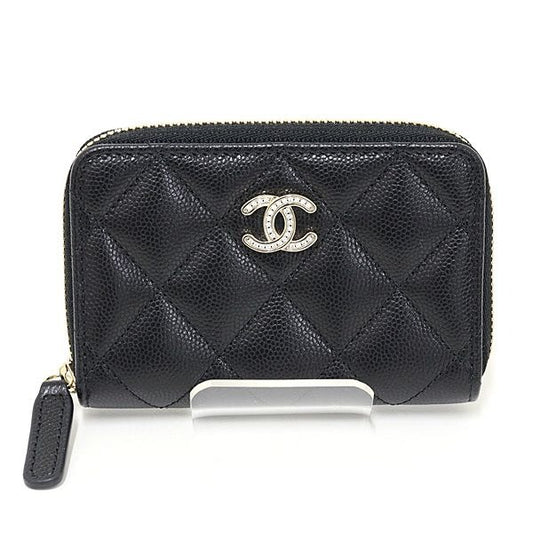 Chanel Quilted Coin Purse Caviar Leather Black Ap4818 Coco Mark Card Case