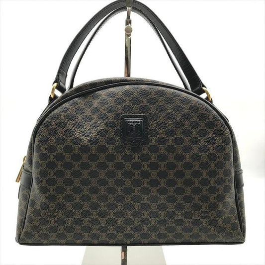 Celine Black Macadam Hand Boston Bag Brown Leather