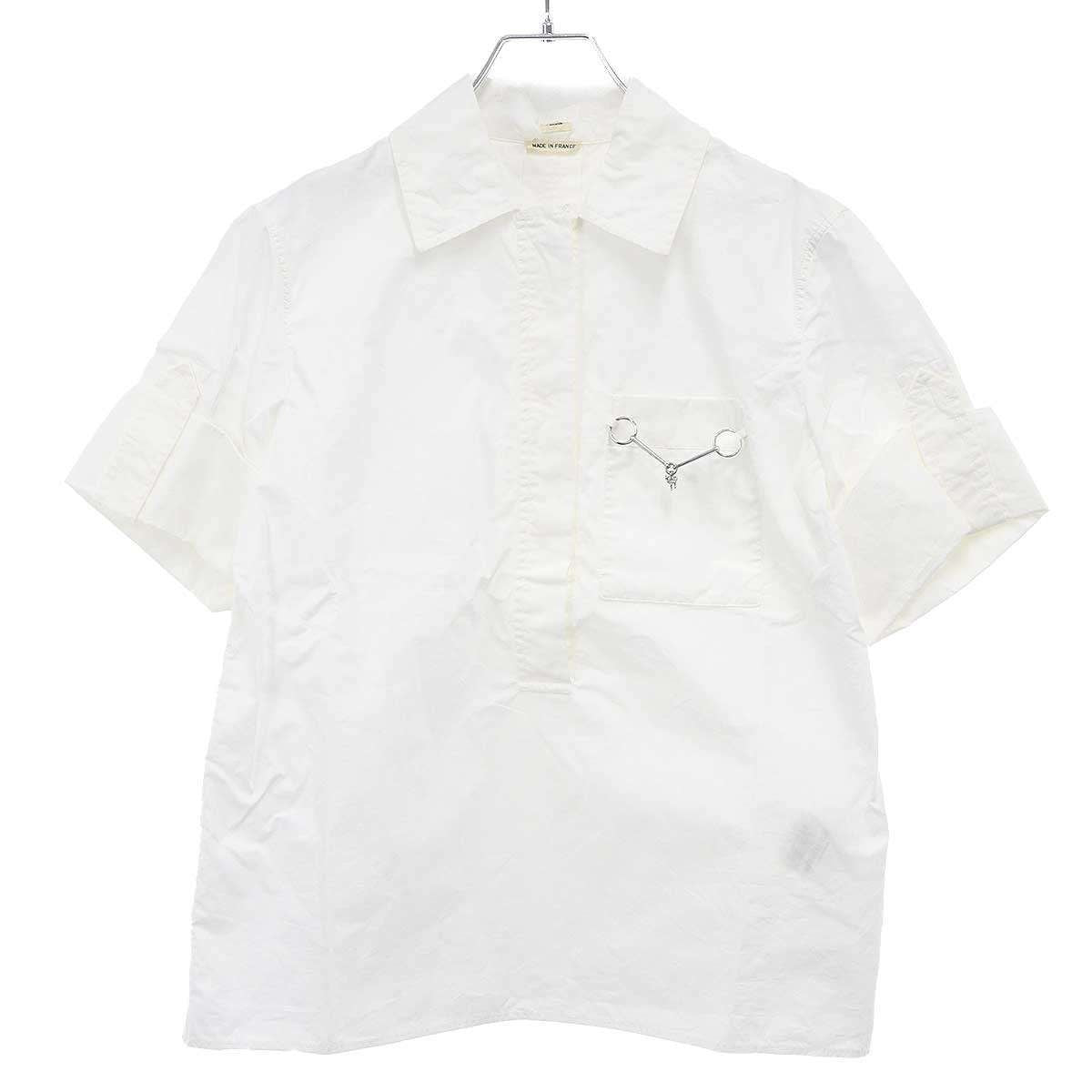 Hermes Short Sleeve Pullover Pocket Blouse Shirt White 38 Sweater