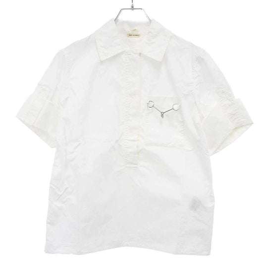 Hermes Short Sleeve Pullover Pocket Blouse Shirt White 38 Sweater