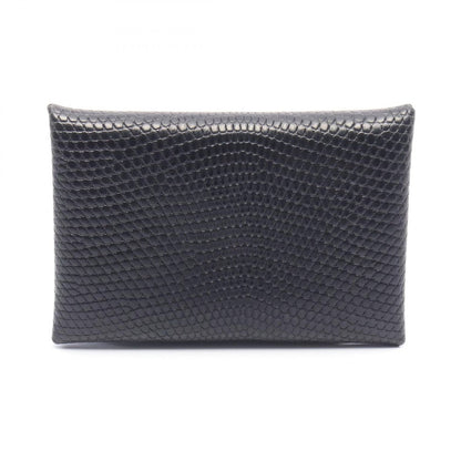 Hermes Coin Case Calvi Black Exotic Leather