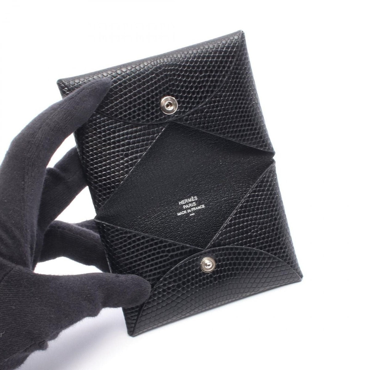 Hermes Coin Case Calvi Black Exotic Leather — view 3