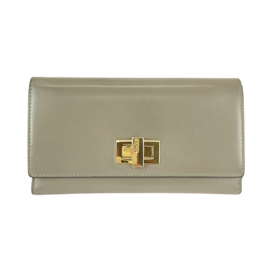 Fendi P-cub Beige Gold Hardware Leather 8 M0308 Long Wallet