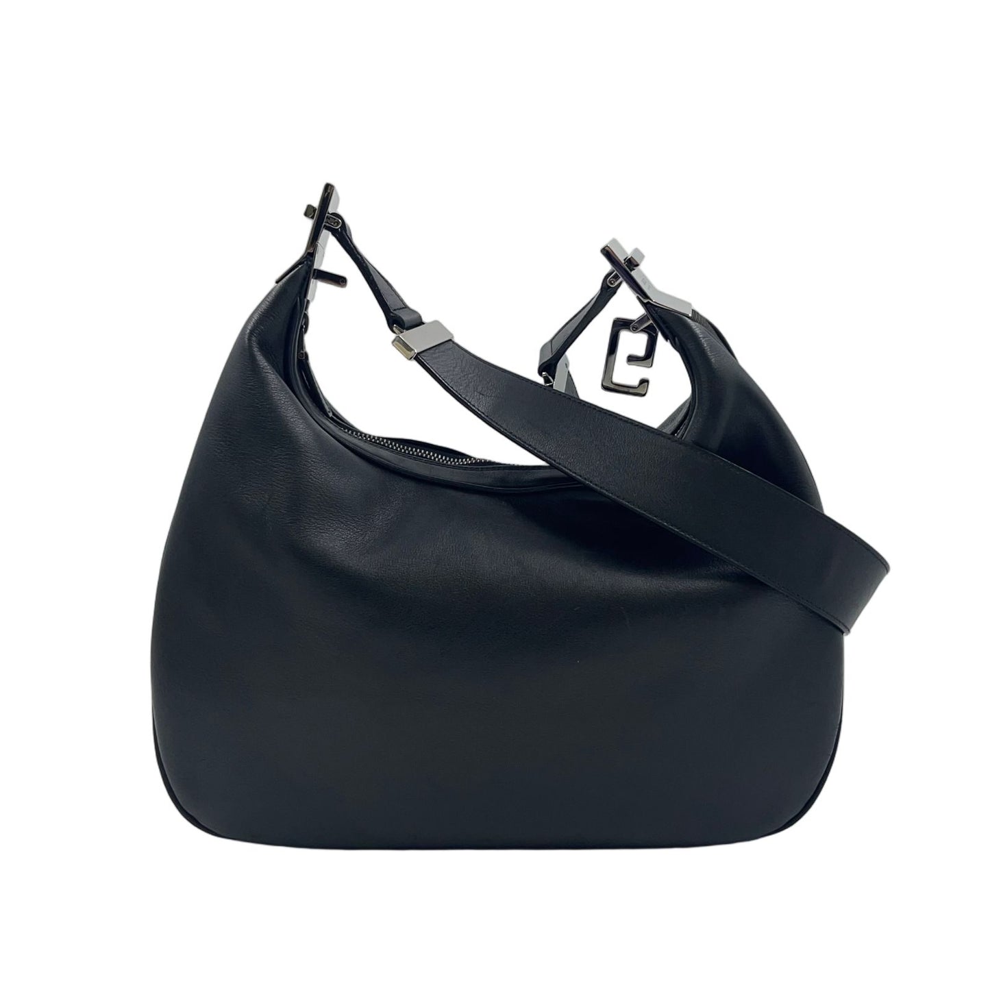 Gucci Logo Silver Leather Black Shoulder Bag