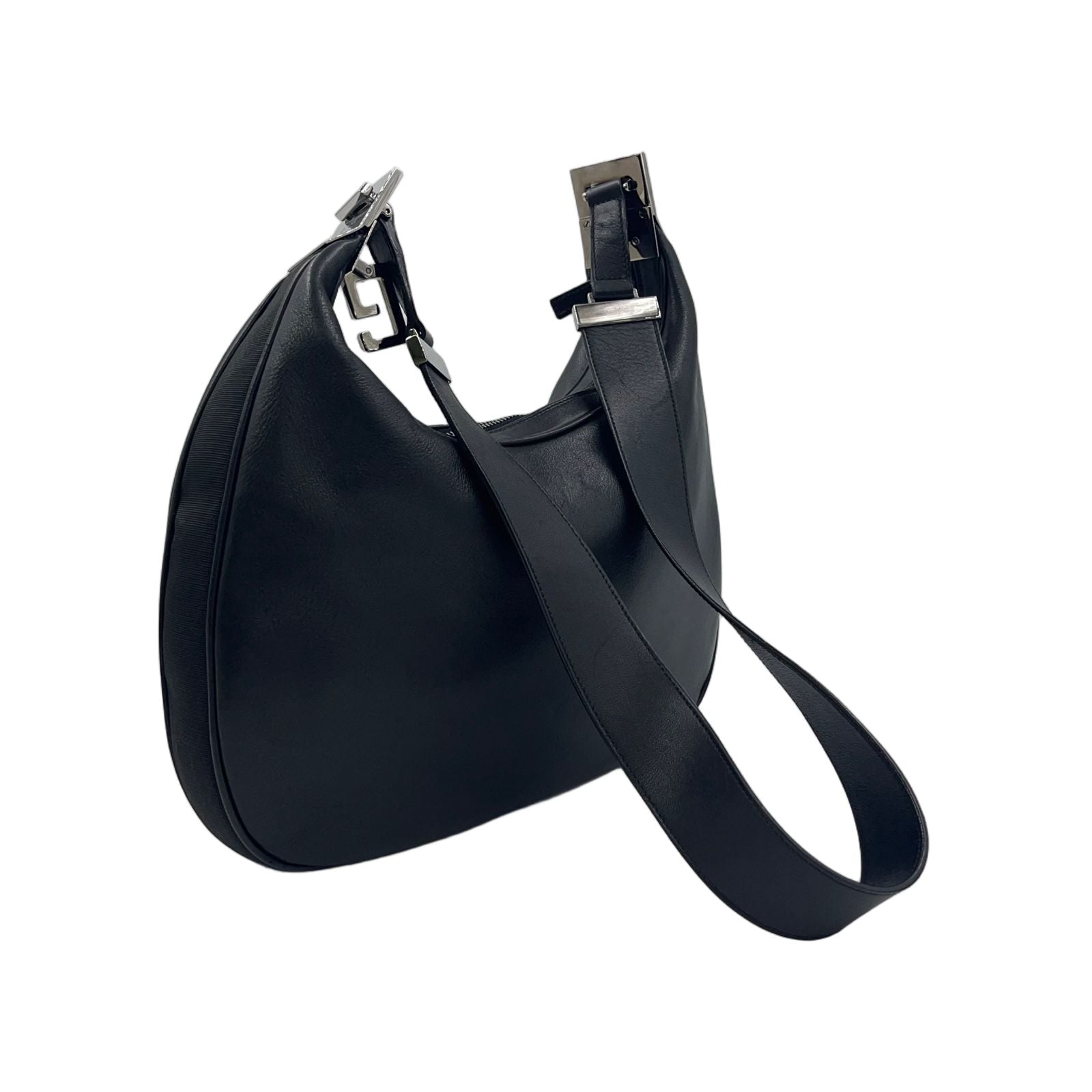Gucci Logo Silver Leather Black Shoulder Bag — view 2